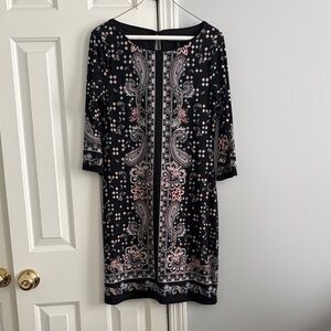 WHBM Black Paisley-Print Dress with Pink Accents